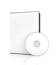 Empty disk near the white box for DVD disk. Blank box for DVD di Royalty Free Stock Photo