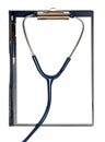 Empty document in a clipboard and stethoscope Royalty Free Stock Photo