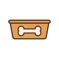 Empty dog food bowl with bone print. Vector icon.