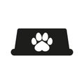 Empty dog food bowl icon with paw print. Black and white vector illustration. Royalty Free Stock Photo