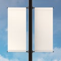 Empty Double Lamp Post Banners on Sky Background. Standard Size of Canvas. Royalty Free Stock Photo