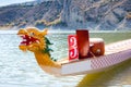 Empty dragon boat with head and drum Royalty Free Stock Photo