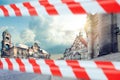 Empty Drezden with warning tape. Delayed vacation and quarantine concept Royalty Free Stock Photo