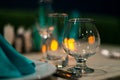 Empty drinking glasses in a restaurant,shallow dof image Royalty Free Stock Photo