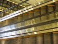 Empty electric stairs, aerial view of automatic escalators in motion and without people. Royalty Free Stock Photo