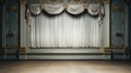 Empty elegant classic theatre with big stage and closed curtains
