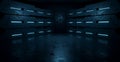 Empty Elegant Modern Cyber Warehouse Futuristic Interior Dark Blue Turquoise Concept 3D Rendering Royalty Free Stock Photo