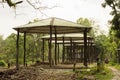 Empty elephant shade or stable at Dhupjhor elephant camp, Dooars, Garumara National Park, West Bengal, India