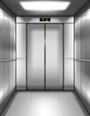 Empty elevator cabin with closed doors inside