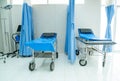 Empty of emergency room with two mobile beds in hospital to support and treatment the patient Royalty Free Stock Photo
