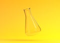 Empty erlenmeyer flask flies on yellow background