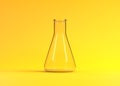 Empty erlenmeyer flask on yellow background