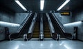 Empty escalators in modern subway station with concrete walls and bright lights Royalty Free Stock Photo