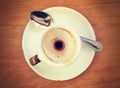 Empty Espresso coffee cup with retro filter