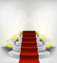 Empty exhibition space on round illuminated podium vector