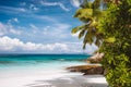 An empty exotic tropical sandy beach on Mahe Island,Seychelles islands. Famous vacation destination in summer season Royalty Free Stock Photo