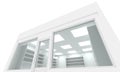 Empty facade new shop interior with shelving, mock up design store interior, 3d render illustration