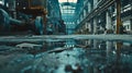 Empty Factory Floor Relics - Silent Idle Machines, Forsaken Production Line. Melancholy Pervading Desolate Industrial Interior