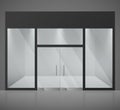 Empty fashion store, shop with big glass window and entrance vector illustration