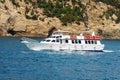 Ferry Boat in Motion in front of the Coast of Cinque Terre - Liguria Italy