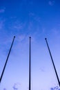 Empty flag post low angle view in blue hour night abstract architecture