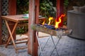 Time to get grilling. Lit grill outside on Independence day. Royalty Free Stock Photo