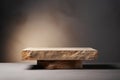 empty flat small stone podium on rock in a dark room, created by Generative AI