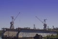 An empty floating or dry dock in a shipyard