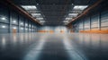 Empty floor, interior of industrial, commercial building. Construction by metal, steel, concrete. Modern factory, warehouse, Royalty Free Stock Photo