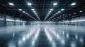 Empty floor, interior of industrial, commercial building. Construction by metal, steel, concrete. Modern factory, warehouse, Royalty Free Stock Photo