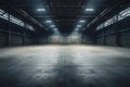 Empty floor, interior of industrial, commercial building. Construction by metal, steel, concrete. Modern factory, warehouse, Royalty Free Stock Photo