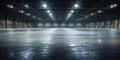 Empty floor, interior of industrial, commercial building. Construction by metal, steel, concrete. Modern factory, warehouse, Royalty Free Stock Photo