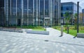 Empty floor with steel and glass facade office building exterior Royalty Free Stock Photo