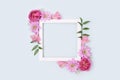 Empty flower frame made of rose, aster and alstroemeria