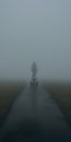 Empty Foggy Road: A Cinematic Still Shot Of Conceptual Installation Art