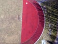 Empty Football field and gate in stadium, aerial view Royalty Free Stock Photo
