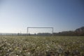 Empty football pitch and frosty winter morning Royalty Free Stock Photo