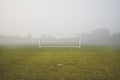 Empty football pitch and frosty winter morning Royalty Free Stock Photo