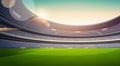 Empty football stadium field view sunset flat horizontal Royalty Free Stock Photo