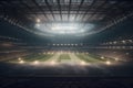 Empty football stadium with lights at night. Generative AI Royalty Free Stock Photo