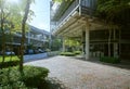 Empty footpath with modern office building