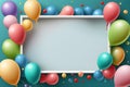 Empty Frame background for festive text for a holiday or birthday patry color balloons. generative Ai