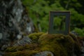 empty frame balanced on a mosscovered rock Royalty Free Stock Photo