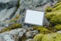 empty frame balanced on a mosscovered rock Royalty Free Stock Photo