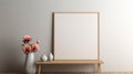 Minimalist Still Life: Empty Frame In Empty Room With Flowers