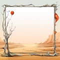 an empty frame in the desert with red balloons Royalty Free Stock Photo