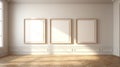 Empty Picture Frames In White Room With Intricate Woodwork Royalty Free Stock Photo