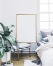 Poster mockup in bedroom. Empty frame in interior. Royalty Free Stock Photo