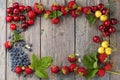 empty frame laid out from fruits, top view Royalty Free Stock Photo