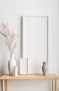 Empty frame mockup on empty neutral wall background. Royalty Free Stock Photo